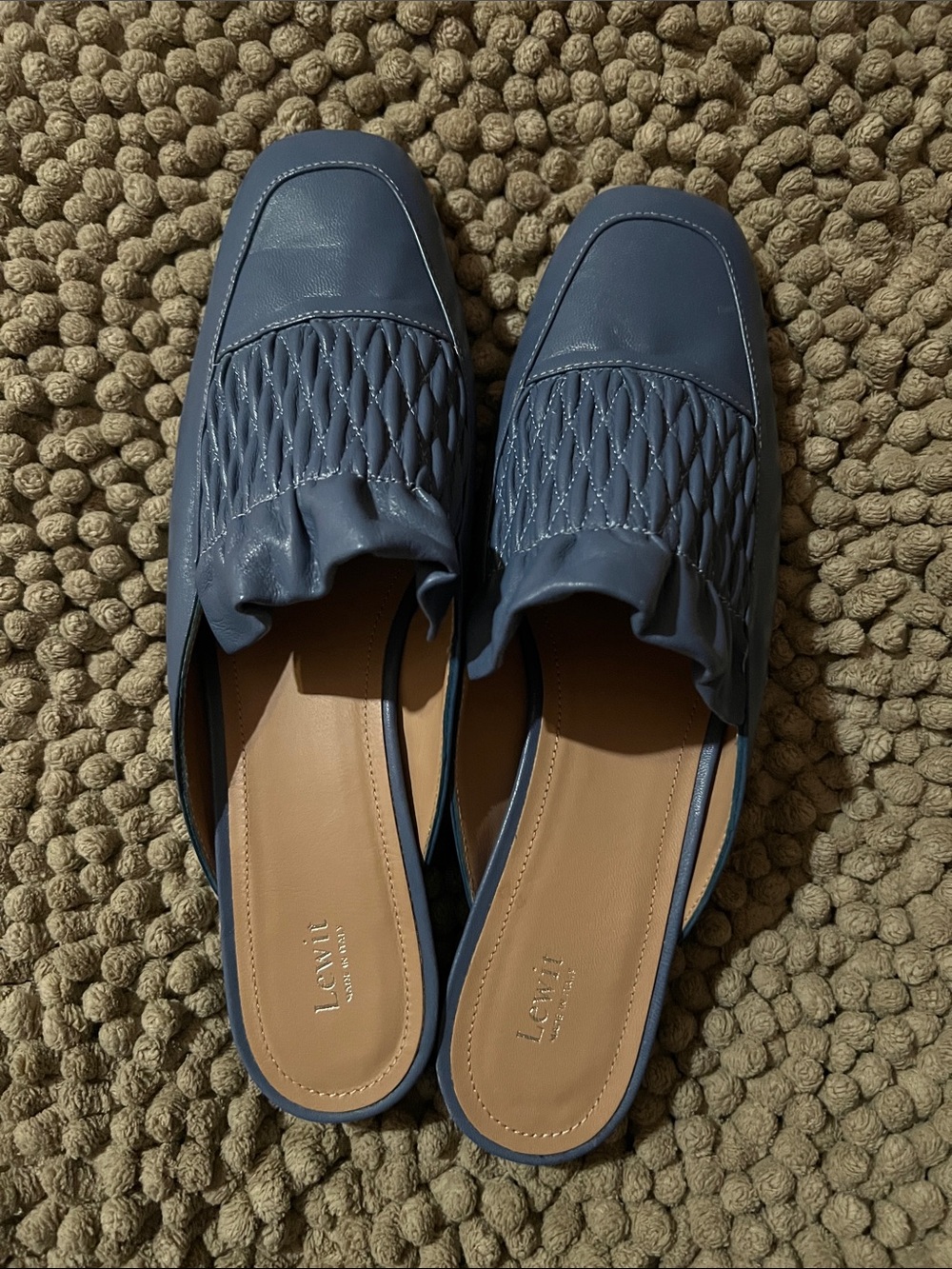 Lewit Quilted Navy Leather Backless Mules